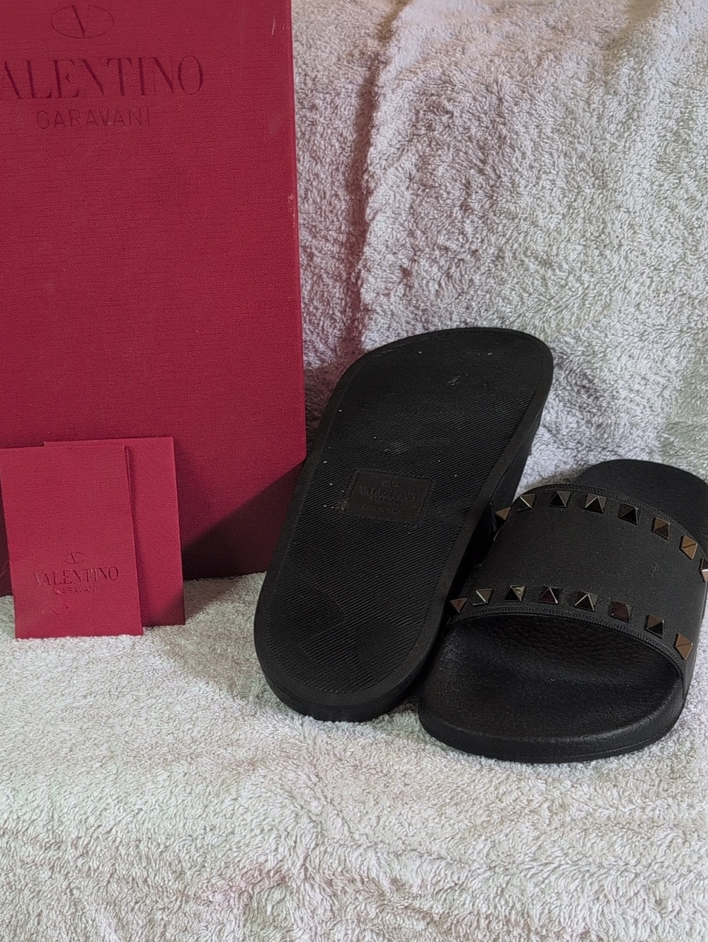 Valentino Garavani Black Slide Sandals with Pyramid Studs